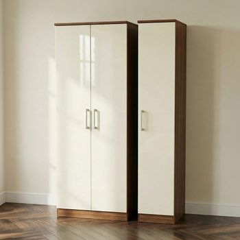 Knightsbridge Cream Gloss and Walnut 3 Door Triple Tall Wardrobe