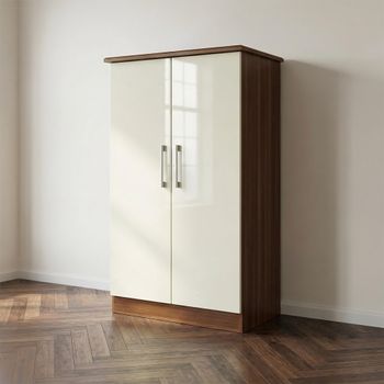Knightsbridge Cream Gloss and Walnut 2 Door Midi Wardrobe