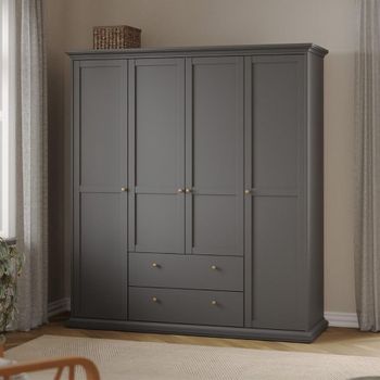 Paris Grey 4 Door 2 Drawer Wardrobe