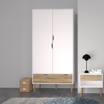 Oslo White and Oak 2 Door 2 Drawer Wardrobe