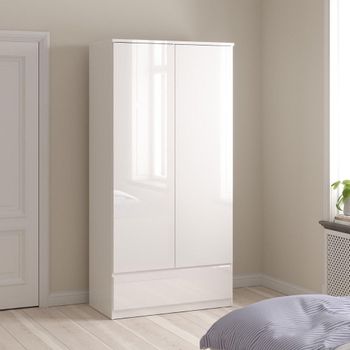 Naia White Gloss 2 Door 1 Drawer Wardrobe