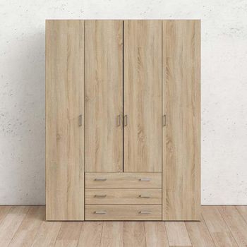Space Oak 4 Door 3 Drawer Wardrobe