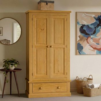 Churchill Waxed Pine 2 Door 1 Drawer Double Wardrobe