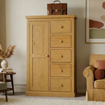 Churchill Waxed Pine 1 Door 5 Drawer Combination Wardrobe