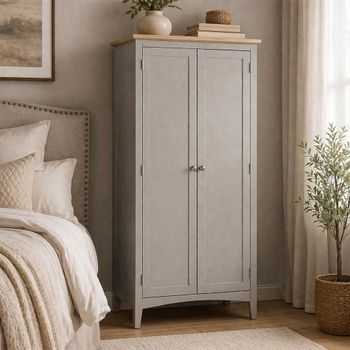 Clearance - Lowell Grey & Oak 2 Door Hanging Wardrobe - A476