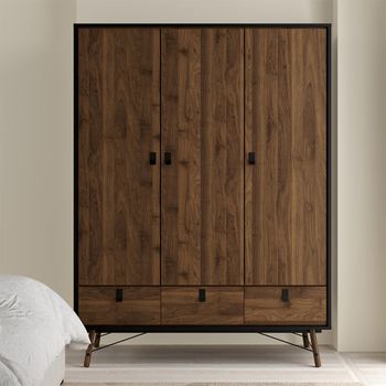 Ry Black 3 Door 3 Drawer Wardrobe