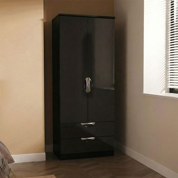 Camden Black Gloss 2 Door 2 Drawer Double Wardrobe