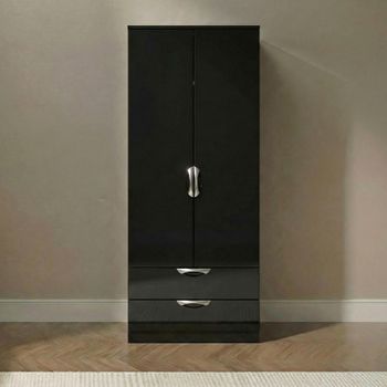Camden Black Gloss 2 Door 2 Drawer Tall Wardrobe