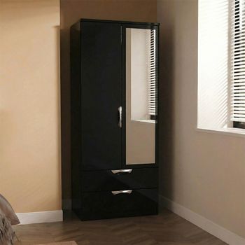 Camden Black Gloss 2 Door Combi with 1 Mirror Wardrobe