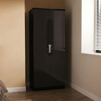 Camden Black Gloss 2 Door Plain Wardrobe