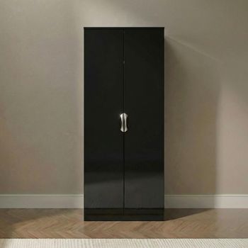 Camden Black Gloss 2 Door Plain Tall Wardrobe