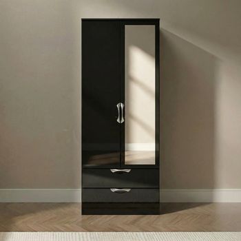Camden Black Gloss 2 Door Tall Combi with 1 Mirror Wardrobe
