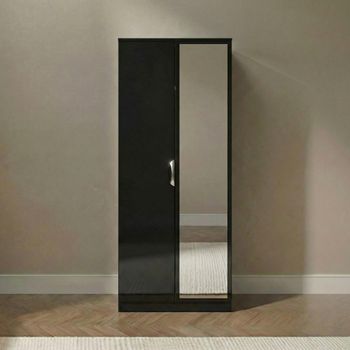 Camden Black Gloss 2 Door Tall with 1 Mirror Wardrobe