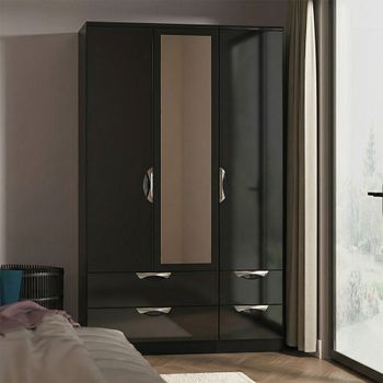 Camden Black Gloss 3 Door Combi with 1 Mirror Wardrobe