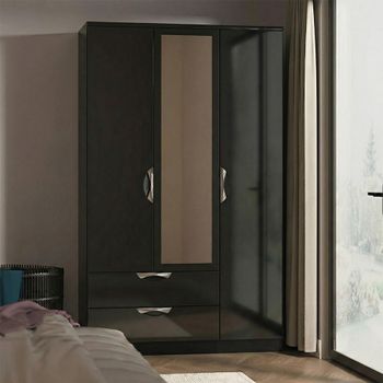 Camden Black Gloss 3 Door Combi with 1 Mirror and LHF 2 Drawer Wardrobe
