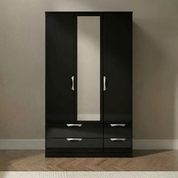 Camden Black Gloss 3 Door Tall Combi with 1 Mirror Wardrobe