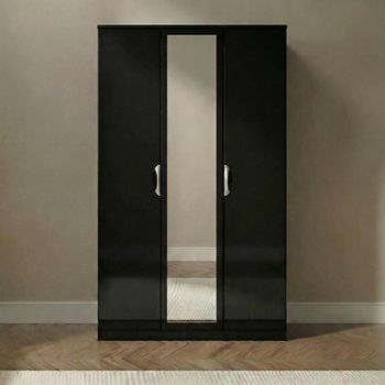 Camden Black Gloss 3 Door Tall Triple Wardrobe with 1 Mirror