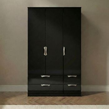 Camden Black Gloss 3 Door Tall Triple Wardrobe with 4 Drawer