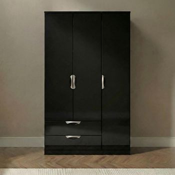 Camden Black Gloss 3 Door Tall Triple Wardrobe with LHF 2 Drawer