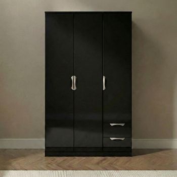 Camden Black Gloss 3 Door Tall Triple Wardrobe with RHF 2 Drawer