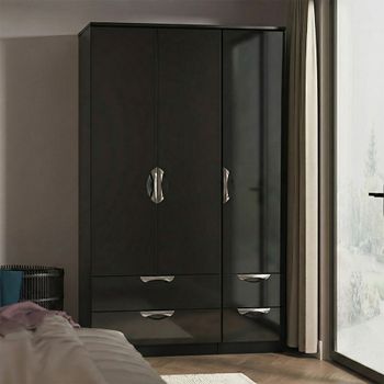 Camden Black Gloss 3 Door Triple with 4 Drawer Wardrobe
