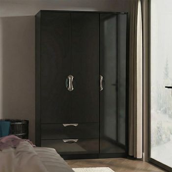 Camden Black Gloss 3 Door Triple with LHF 2 Drawer Wardrobe