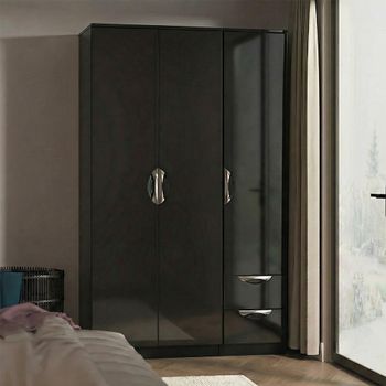 Camden Black Gloss 3 Door Triple with RHF 2 Drawer Wardrobe