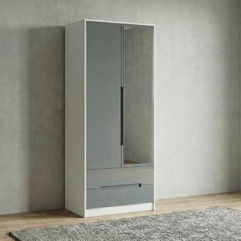 Monaco Grey Gloss and White 2 Door 1 Mirror Combi Tall Wardrobe
