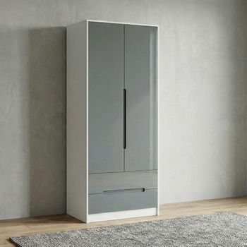Monaco Grey Gloss and White 2 Door 2 Drawer Tall Wardrobe