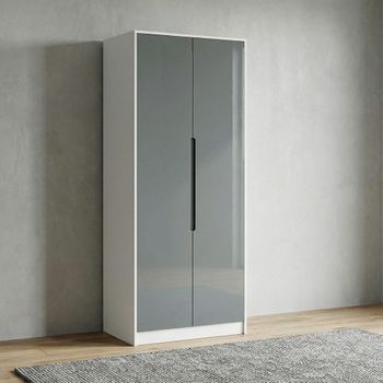 Monaco Grey Gloss and White 2 Door Tall Plain Wardrobe