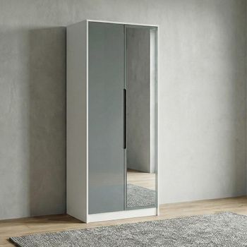 Monaco Grey Gloss and White 2 Door 1 Mirror Tall Wardrobe