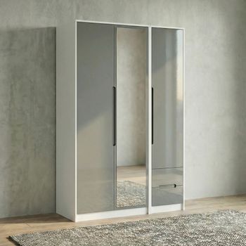 Monaco Grey Gloss and White 3 Door 1 Mirror RHF 2 Drawer Combi Tall Wardrobe