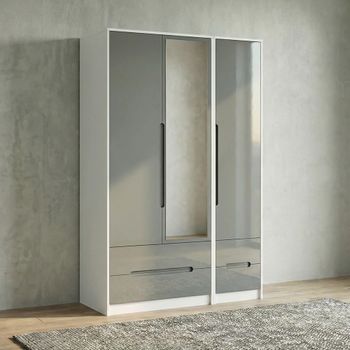 Monaco Grey Gloss and White 3 Door 1 Mirror Combi Tall Wardrobe