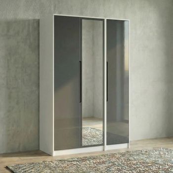 Monaco Grey Gloss and White 3 Door 1 Mirror Tall Triple Wardrobe
