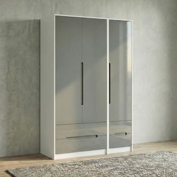 Monaco Grey Gloss and White 3 Door 4 Drawer Tall Triple Wardrobe