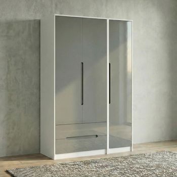 Monaco Grey Gloss and White 3 Door LHF 2 Drawer Tall Triple Wardrobe