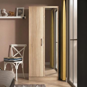 Devon Oak 2 Door 1 Mirror Tall Wardrobe