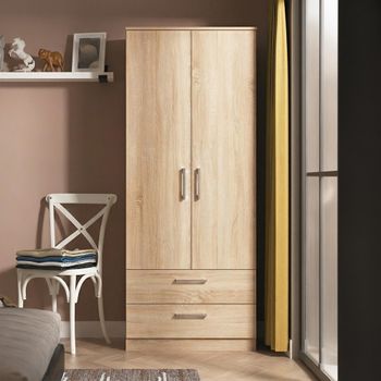 Devon Oak 2 Door 2 Drawer Tall Wardrobe