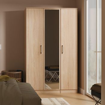 Devon Oak 3 Door 1 Mirror Triple Wardrobe