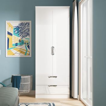 Camden White Gloss 2 Door 2 Drawer Tall Wardrobe