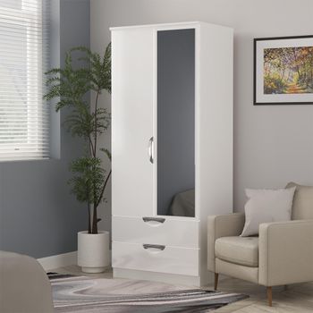 Camden White Gloss 2 Door Combi with 1 Mirror Wardrobe
