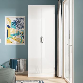 Camden White Gloss 2 Door Plain Tall Wardrobe