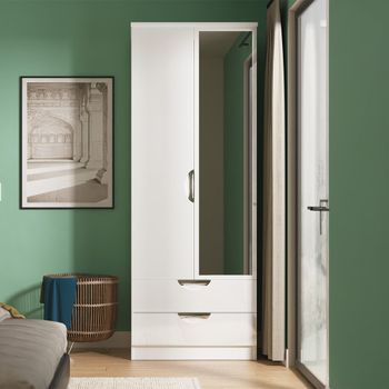Camden White Gloss 2 Door Tall Combi with 1 Mirror Wardrobe