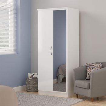 Camden White Gloss 2 Door with 1 Mirror Wardrobe