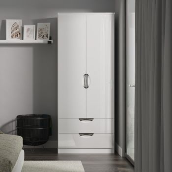 Camden White Gloss 2 Door with 2 Drawer Double Wardrobe