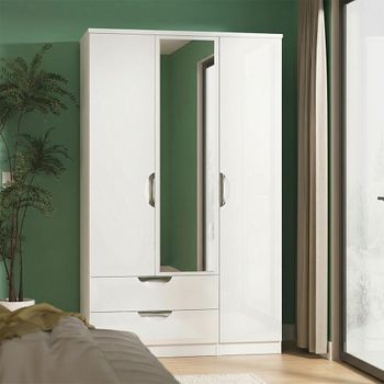 Camden White Gloss 3 Door Combi with 1 Mirror LHF 2 Drawer Wardrobe