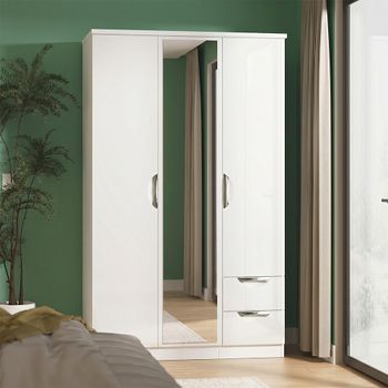 Camden White Gloss 3 Door Combi with 1 Mirror RHF 2 Drawer Wardrobe