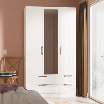 Camden White Gloss 3 Door Tall Combi with 1 Mirror Wardrobe