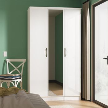 Camden White Gloss 3 Door Tall Triple with 1 Mirror Wardrobe