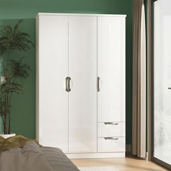 Camden White Gloss 3 Door RHF 2 Drawer Triple Wardrobe